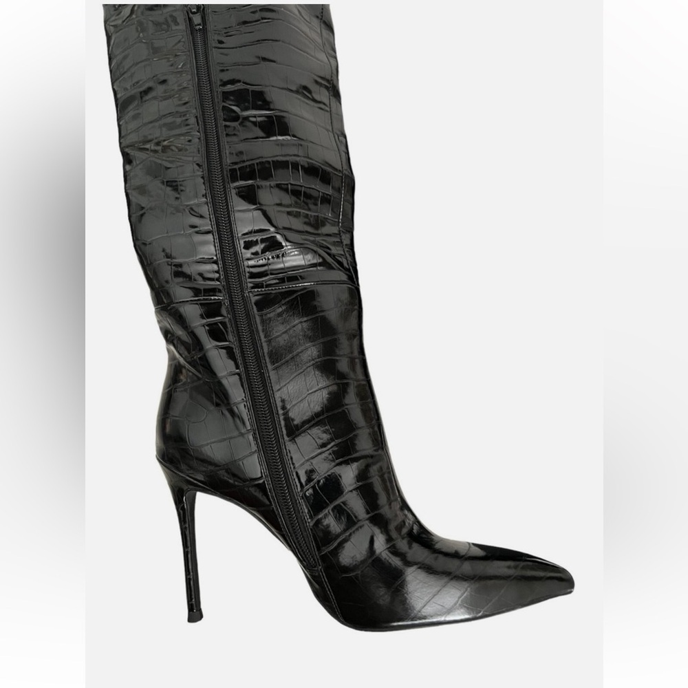 Forever 21 Black Croc Embossed Thigh High Over the Knee Boots Sz 10 - Picture 14 of 15